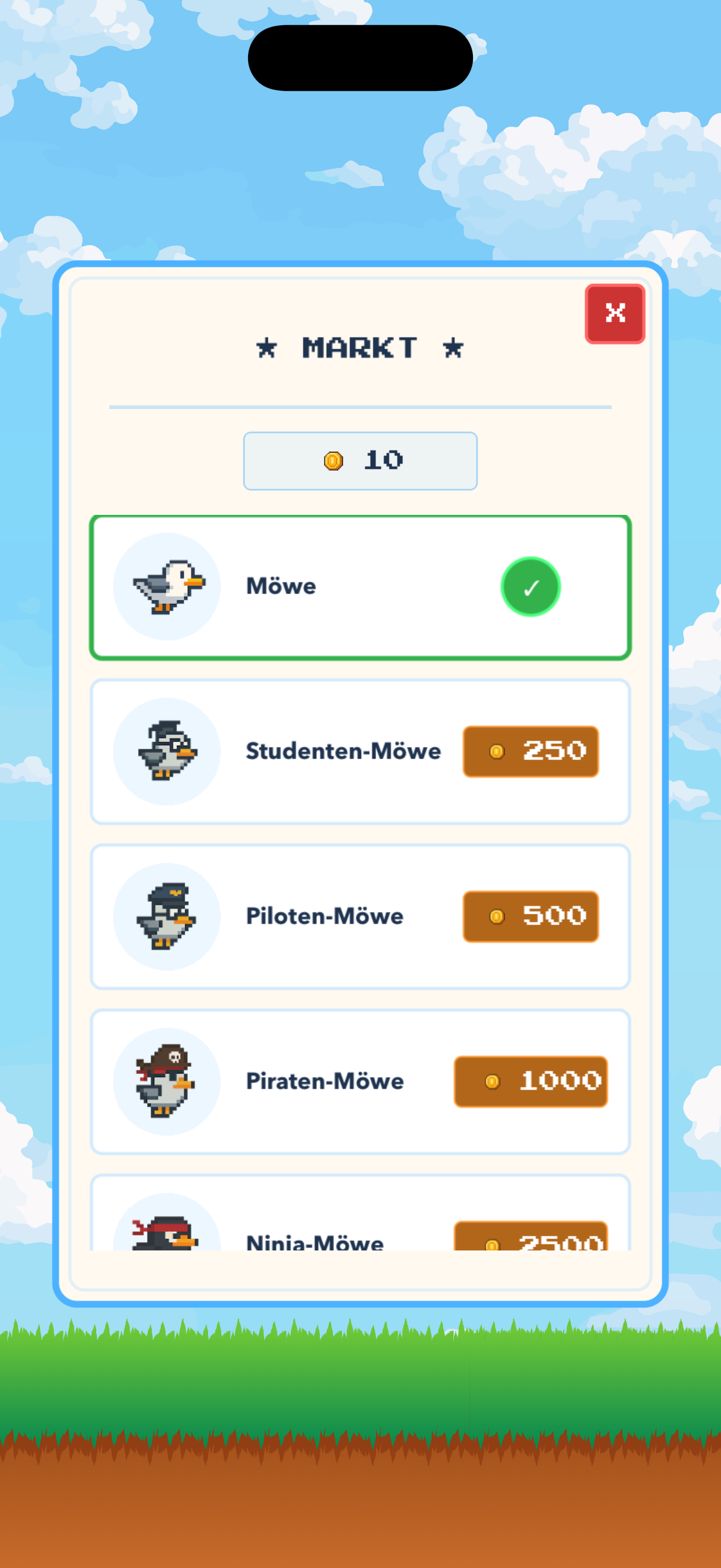 Martı Simulator Markt - Charakter-Skins und Power-ups