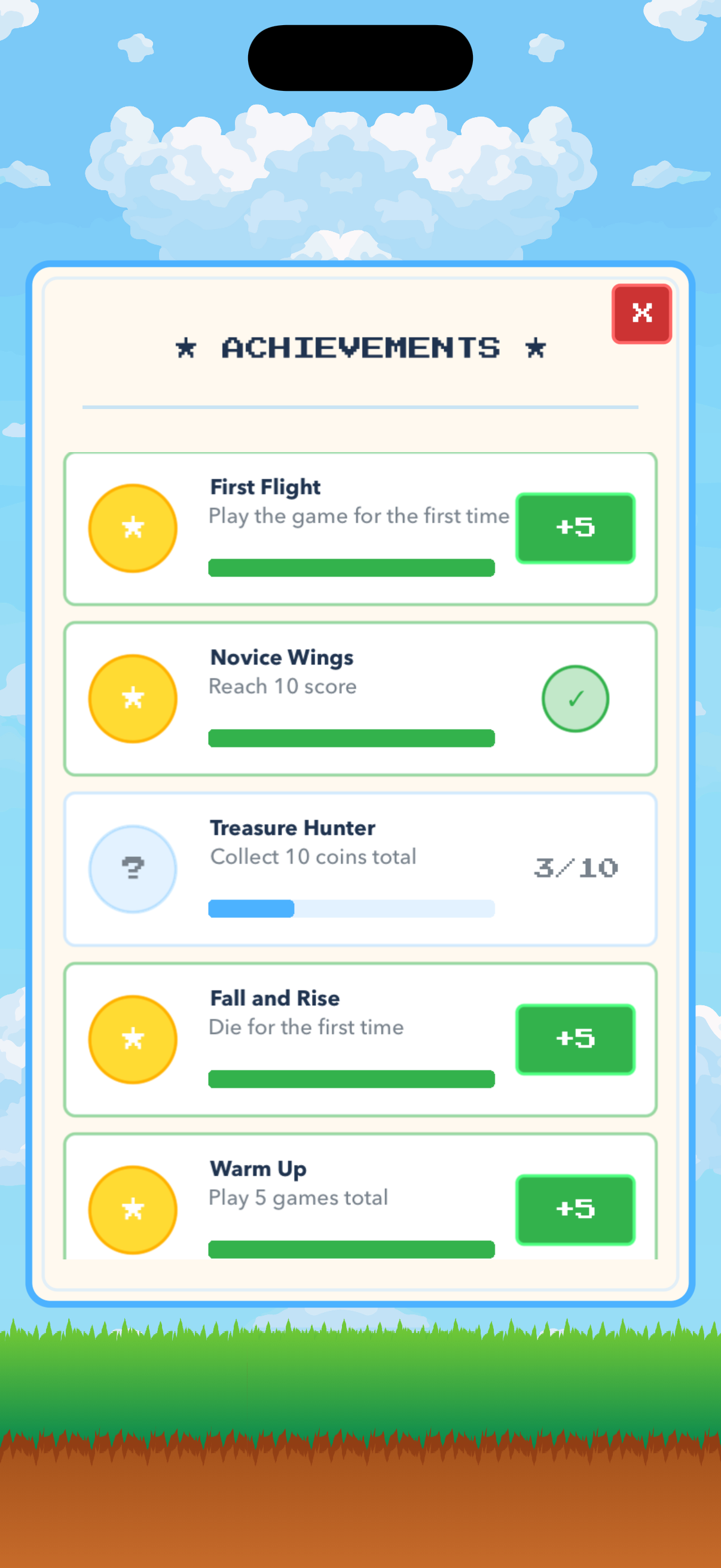 Martı Simulator achievements system