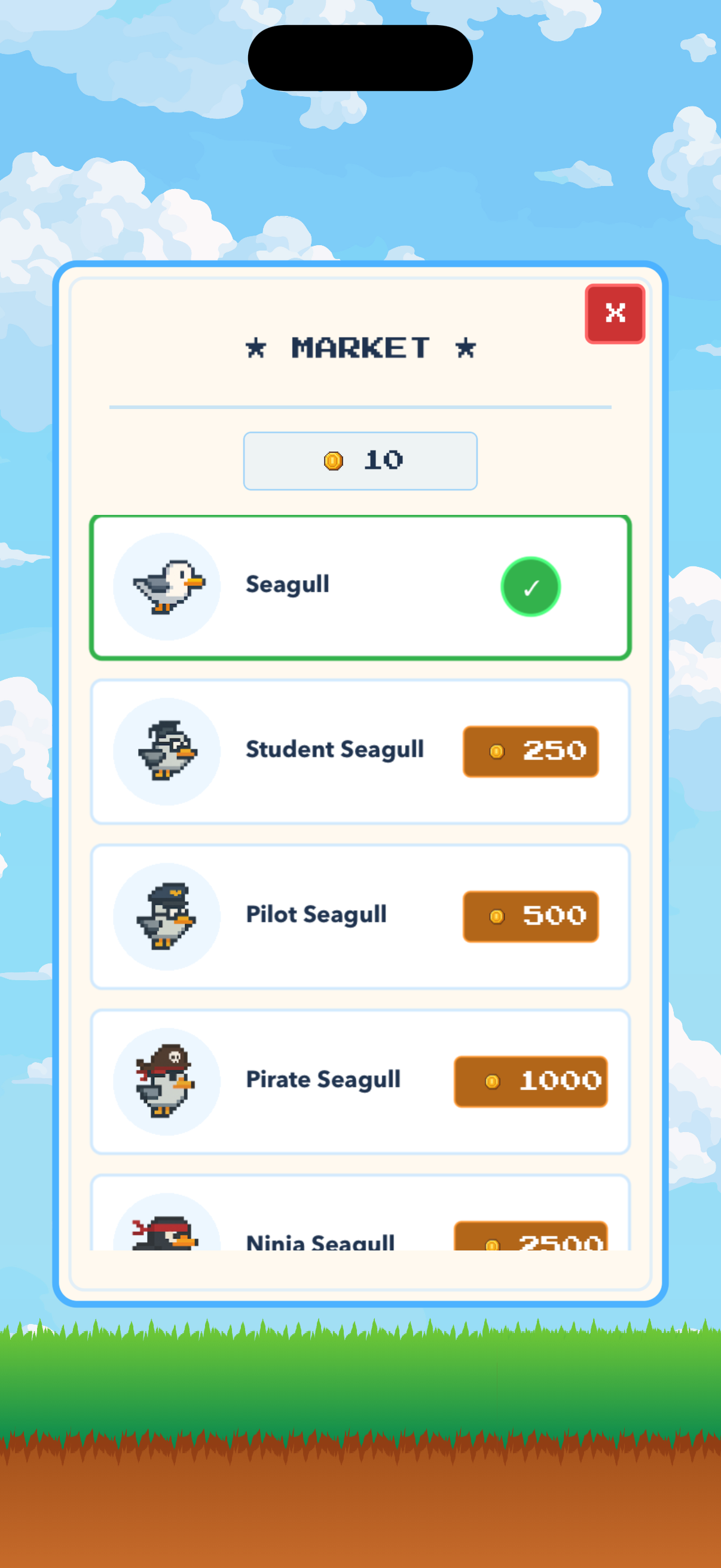 Martı Simulator market - Character skins and power-ups