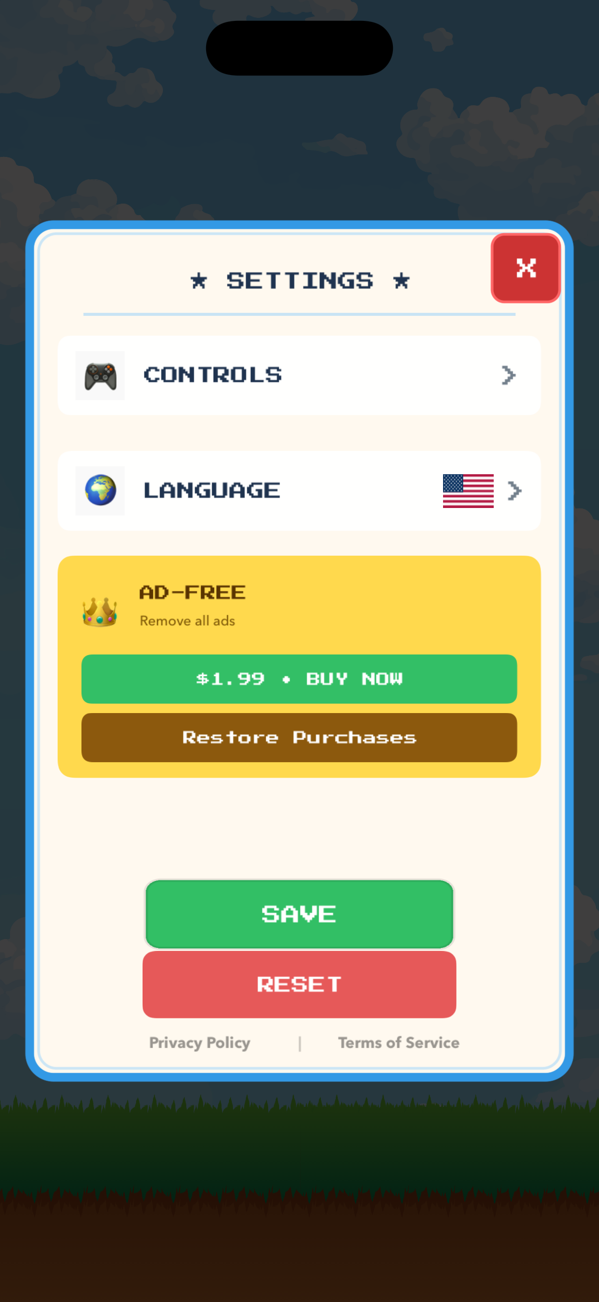 Martı Simulator settings menu
